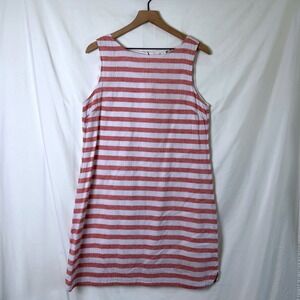 Beach Lunch Lounge Women Linen Blend Mini Dress Red White Striped Size M Coastal